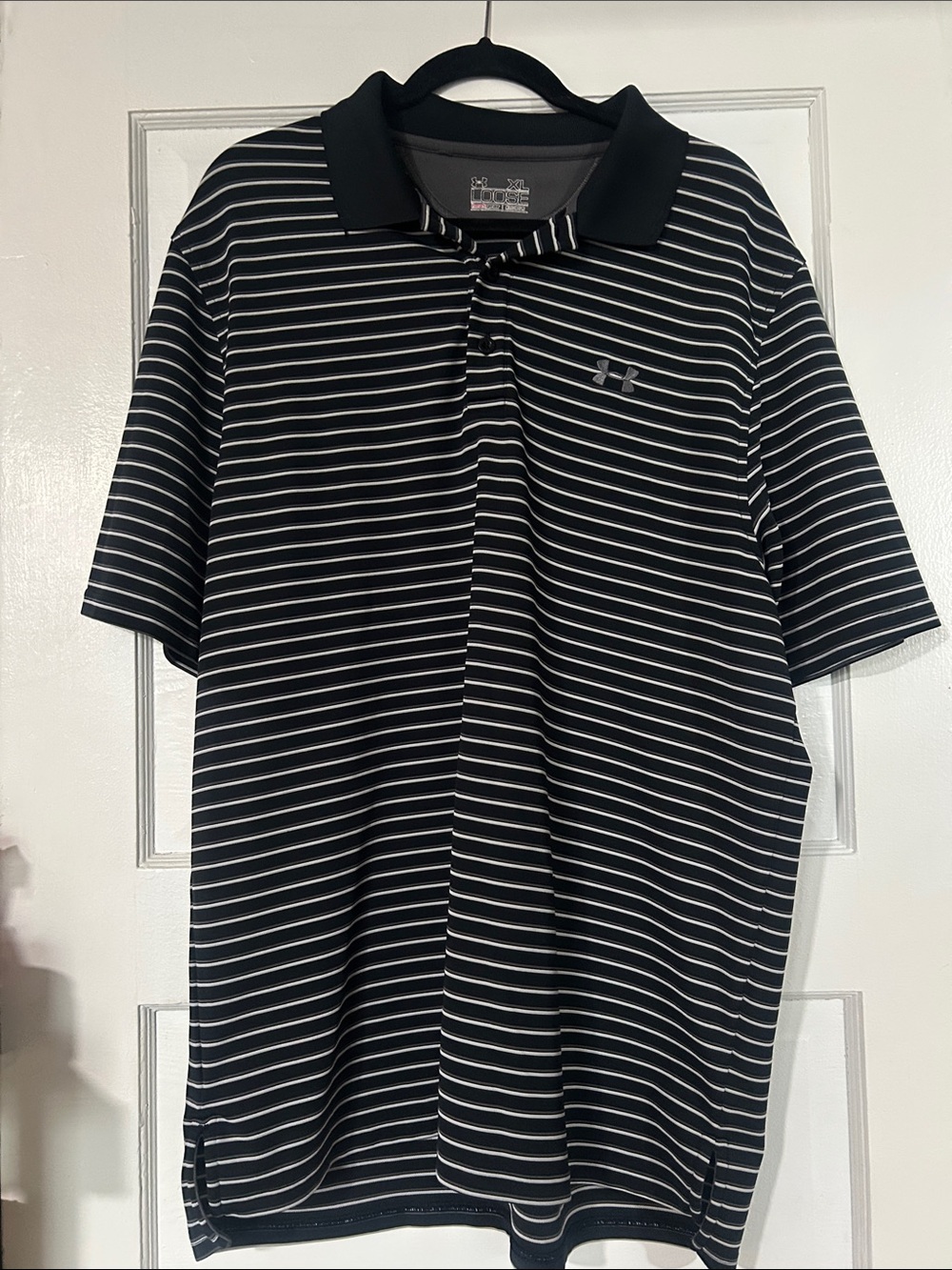Under Armour Men’s Black Polo with White Stripes